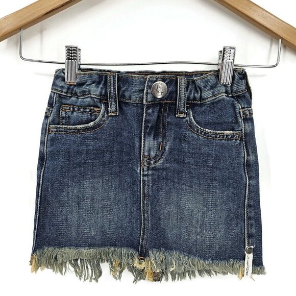 New One Teaspoon Denim Mini Skirt Girls 6-7 Dirty Indigo 2020 Stretch HW - Picture 1 of 4